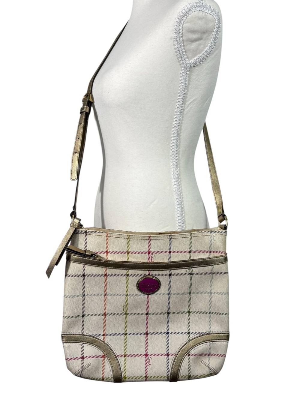 Coach Vintage Y2K 2003 Poppy Peyton Tattersall Canvas Plaid Print Crossbody Bag